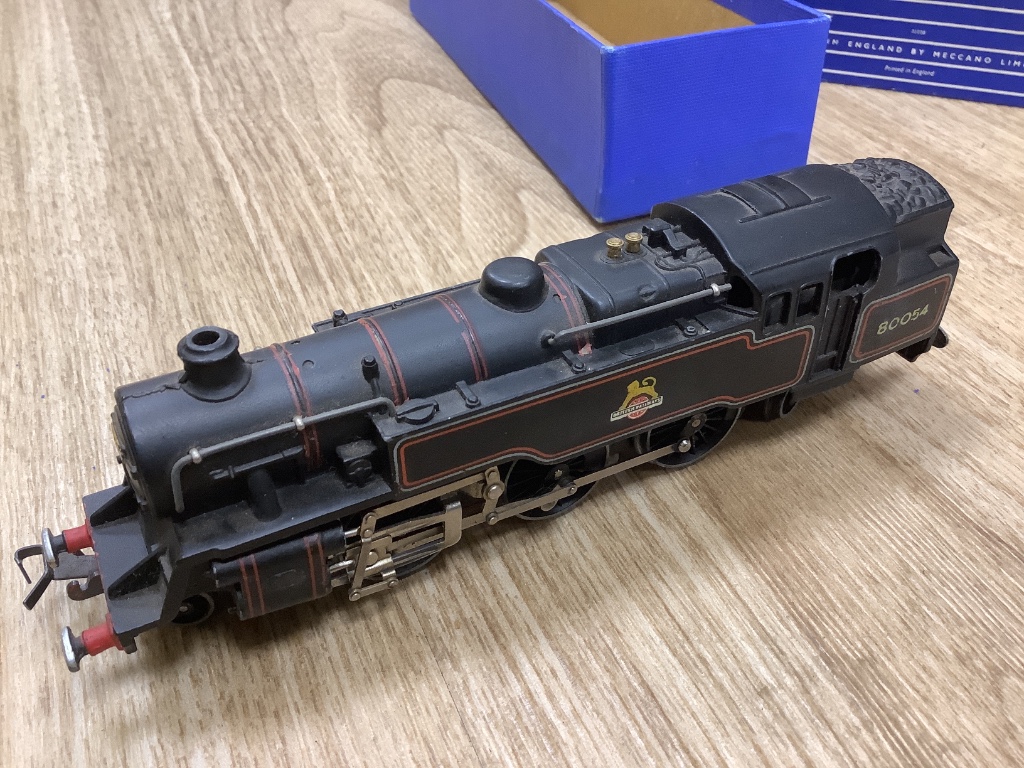 A Hornby Dublo EDG7 tank goods train set, an EDL 18 2-6-4 tank locomotive boxed, one other locomotive and accessories